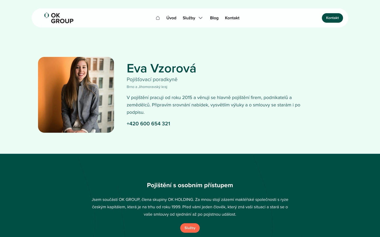 Úvodní stránka ukázkového webu poradkyně