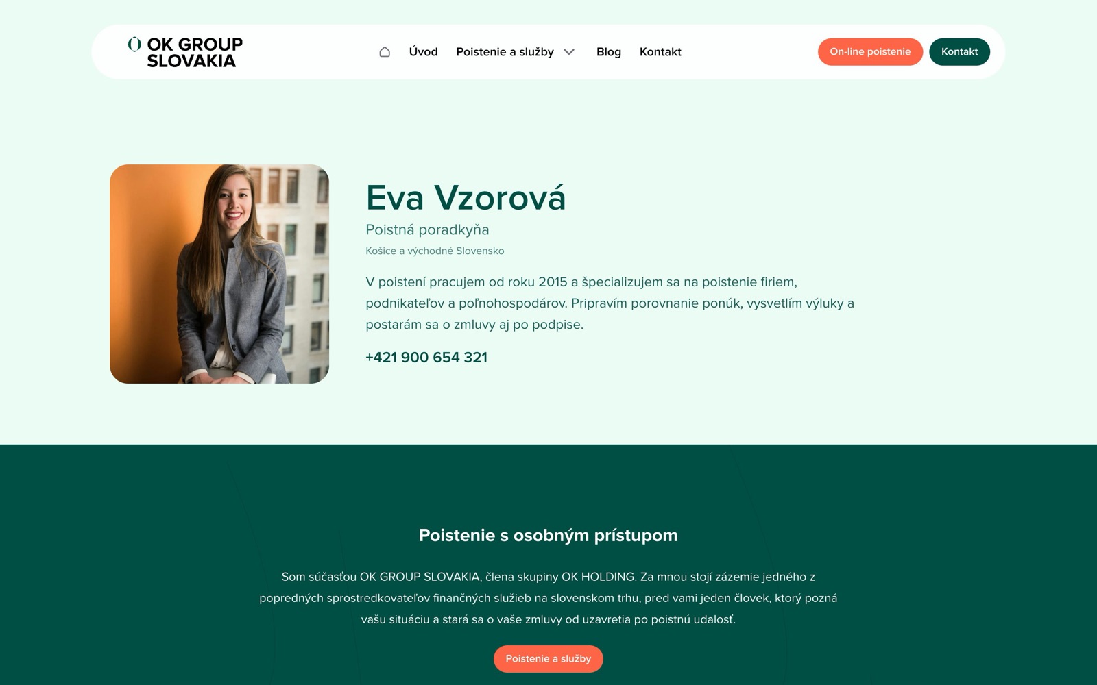 Úvodná stránka ukážkového webu poradkyne